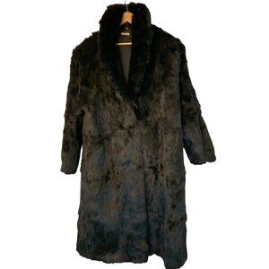 VTG Mens Black Rabbit Fur Coat XXL Long Shawl Collar Lined RII10583